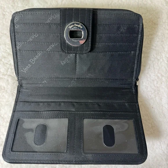 Vera Bradley Black Quilted Zip Wallet Turn Lock Organizer - Picture 6 of 9